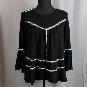 Lapis Black‎ Blouse with White Crochet Detailing